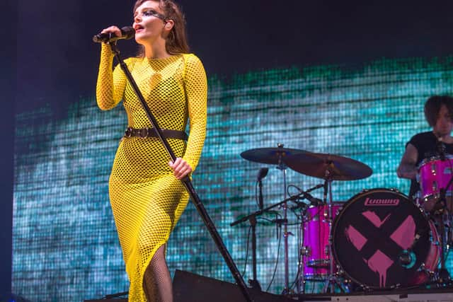 Lauren Mayberry performing with her band Chvrches at the Belladrum Tartan Heart Festival in the Highlands.