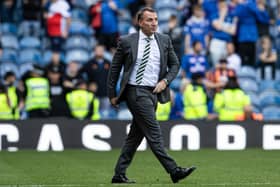 Celtic manager Brendan Rodgers strides onto the Ibrox pitch following the 1-0 win over Rangers. (Photo by Alan Harvey / SNS Group)