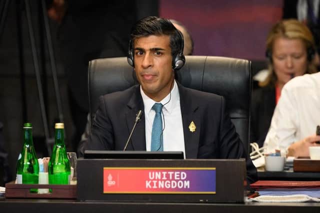 Prime minister Rishi Sunak at a session during the G20 Summit .