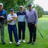 Stephen Gallacher, Sandy Lyle, Ian Woosnam, referee Bill Longmuir and Paul Lawrie at Bothwell Castle's centenary exhibition match. Picture: Bothwell Castle Golf Club