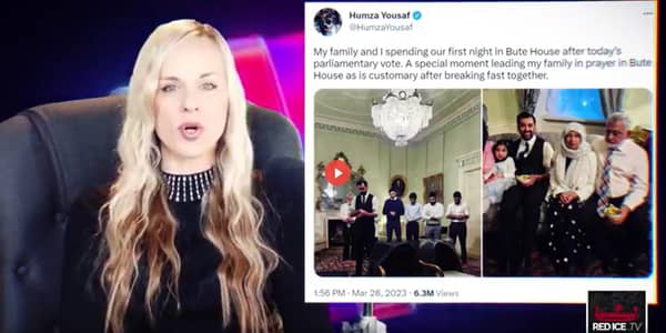 A screenshot from one of the Red Ice videos uploaded to BitChute, in which white nationalist broadcadter Lana Lokteff describes Humza Yousaf and his family as "enjoying the fruits of a white society." Picture: BitChute