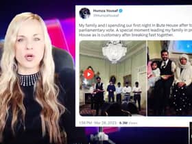 A screenshot from one of the Red Ice videos uploaded to BitChute, in which white nationalist broadcadter Lana Lokteff describes Humza Yousaf and his family as "enjoying the fruits of a white society." Picture: BitChute