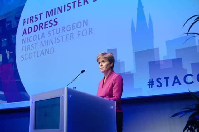 Nicola Sturgeon addressing the Scottish Tourism Alliance conference in March.