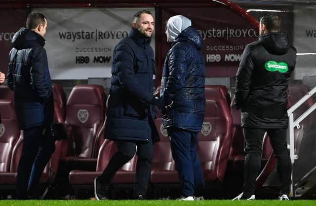Dundee manager James McPake looks relieved at full time after the 2-1 win over Hearts at Tynecastle. (Photo by Paul Devlin / SNS Group)
