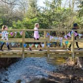 Lily, Maria, Poppy and Lucy from Blackwood Primary School test out a new bridge at Loch Wood during the official opening event. Picture: Ian Georgeson