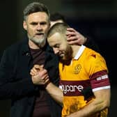Motherwell manager Graham Alexander with Allan Campbell at full-time during a Scottish Premiership match between Ross County and Motherwell. (Photo by Alan Harvey / SNS Group)