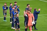 John McGinn and David Marshall of Scotland interact after the draw at England.