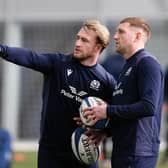 Stuart Hogg (left) and Finn Russell during a Scotland training session at the Oriam on Wednesday. (Photo by Craig Williamson / SNS Group)
