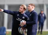 Stuart Hogg (left) and Finn Russell during a Scotland training session at the Oriam on Wednesday. (Photo by Craig Williamson / SNS Group)