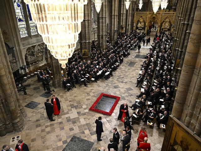 Guests arriving for the State Funeral of Queen Elizabeth II, held at Westminster Abbey, London. Picture date: Monday September 19, 2022.