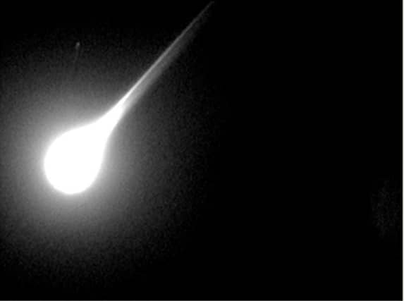 This image taken with a meteorite tracking device shows a meteorite as it enters Earth's atmosphere during the Leonid meteor shower in 2002 (Photo: George Varros and Dr. Peter Jenniskens/NASA/Getty Images)