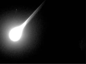 This image taken with a meteorite tracking device shows a meteorite as it enters Earth's atmosphere during the Leonid meteor shower in 2002 (Photo: George Varros and Dr. Peter Jenniskens/NASA/Getty Images)