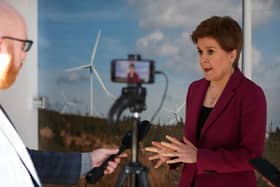 Nicola Sturgeon speaks to the media at Whitelee Wind Farm ahead of launch of the SNP's annual conference (Picture: Russell Cheyne/pool/Getty Images)