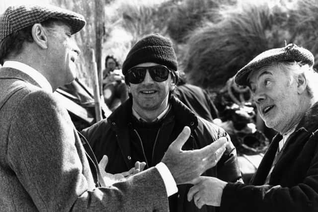 Burt Lancaster, David Puttnam and Fulton McKay on set during the making of Local Hero, 1983 PIC: ©Warner Brothers / courtesy Everett Collection / Alamy Stock Photo