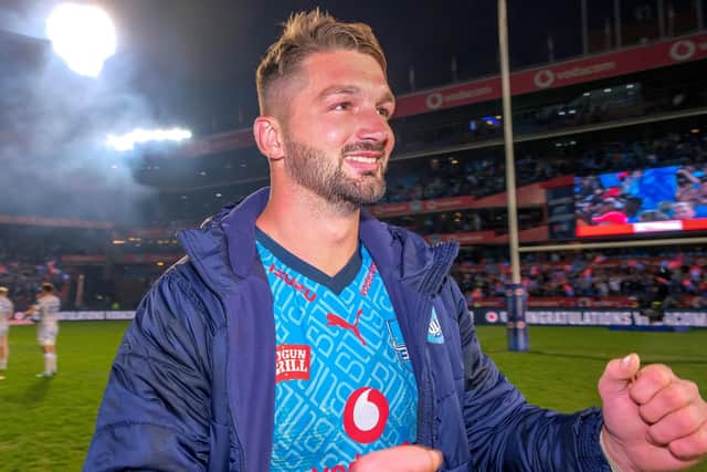 Vodacom Bulls' Ruan Vermaak celebrates the win over Leinster, which booked his side's place in the BKT United Rugby Championship Grand Final where they will face Glasgow Warriors at their own Loftus Versfeld Stadium in Pretoria, South Africa. (Photo by Steve Haag Sports/INPHO/Shutterstock)