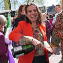 Campaigners celebrate outside the Supreme Court in London after judges ruled the terms 'woman' and 'sex' in the Equality Act refer to a biological woman and biological sex (Picture: Lucy North/PA Wire)
