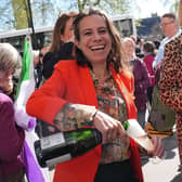 Campaigners celebrate outside the Supreme Court in London after judges ruled the terms 'woman' and 'sex' in the Equality Act refer to a biological woman and biological sex (Picture: Lucy North/PA Wire)