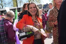 Campaigners celebrate outside the Supreme Court in London after judges ruled the terms 'woman' and 'sex' in the Equality Act refer to a biological woman and biological sex (Picture: Lucy North/PA Wire)