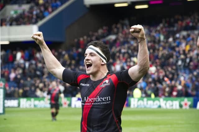 More than 37,000 were at Murrayfield to see Edinburgh beat Toulouse in the Heineken Cup quarter-finals in 2012. Matt Scott celebrates the victory. Picture: Craig Watson/SNS