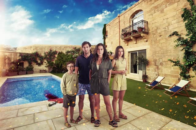 The Holiday featuring (L-R) Aidan McCann as Daniel, Owen McDonnell as Sean, Jill Halfpenny as Kate and Lara McDonnell as Lucy