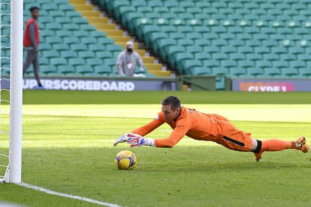 Rangers' goalkeeper Allan McGregor makes a save during the Scottish Premiership match between Celtic and Rangers at Celtic Park, on March 21, 2021. He is a key signing for Steven Gerrard says former Ibrox striker Kris Boyd (Photo by Rob Casey / SNS Group)