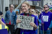 PIC LISA FERGUSON  07/09/2023. College lecturers protest outside the Scottish Parliament.