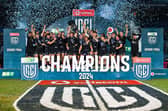 The Glasgow Warriors squad lift the URC trophy after beating the Vodacom Bulls in the final at Loftus Versfeld. They are the third different winners of the competition in three years. (Photo by Anton Geyser/SNS Group)