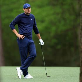 Scottie Scheffler looks on from the 11th hole during the second round of The Masters at Augusta National Golf Club. Picture: David Cannon/Getty Images.