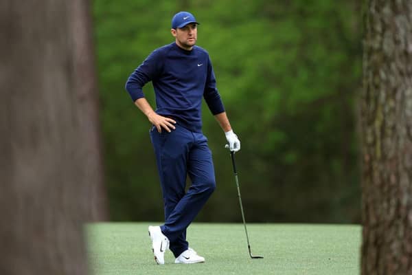 Scottie Scheffler looks on from the 11th hole during the second round of The Masters at Augusta National Golf Club. Picture: David Cannon/Getty Images.