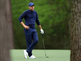 Scottie Scheffler looks on from the 11th hole during the second round of The Masters at Augusta National Golf Club. Picture: David Cannon/Getty Images.
