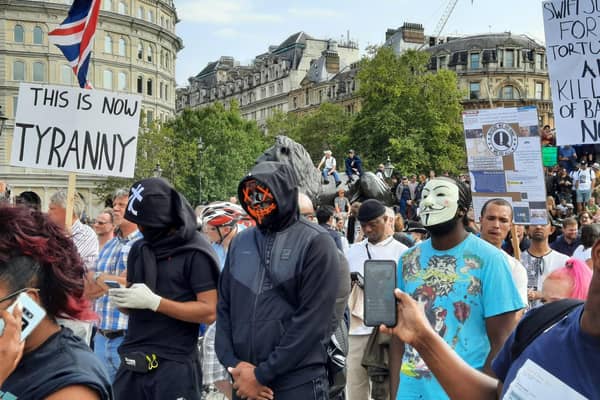 Protesters taking place in anti-lockdown demonstration in Trafalgar Square