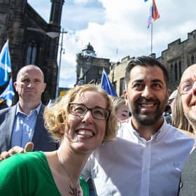 First Minister Humza Yousaf with Scottish Green co-leaders Lorna Slater and Patrick Harvie at an independence march in Edinburgh. Image: Lisa Ferguson/National World.