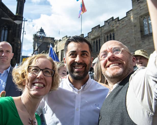 First Minister Humza Yousaf with Scottish Green co-leaders Lorna Slater and Patrick Harvie at an independence march in Edinburgh. Image: Lisa Ferguson/National World.