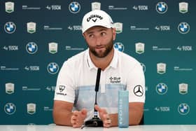 Jon Rahm talks during a press conference prior to the BMW PGA Championship at Wentworth. Picture: Warren Little/Getty Images.