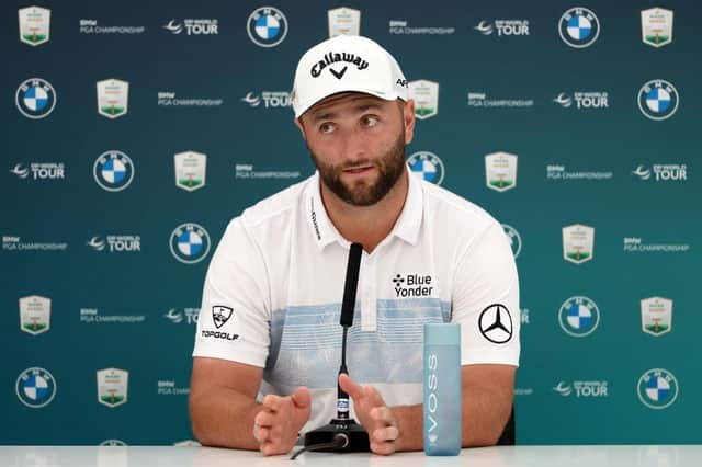 Jon Rahm talks during a press conference prior to the BMW PGA Championship at Wentworth. Picture: Warren Little/Getty Images.