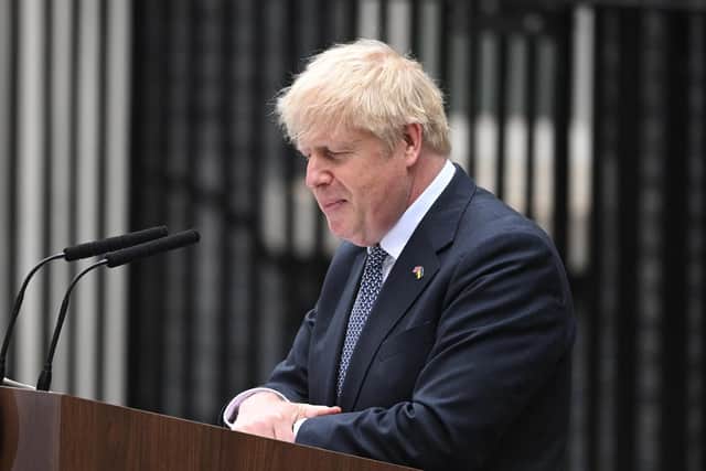 Prime Minister Boris Johnson addresses the nation as he announces his resignation outside 10 Downing Street. Photo: Leon Neal/Getty Images.