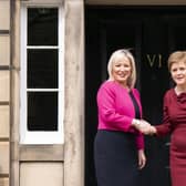 First Minister Nicola Sturgeon welcomes Sinn Fein Vice President Michelle O'Neill ahead of a meeting at Bute House on Friday