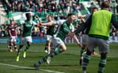 Kevin NIsbet celebrates his winning goal against Hearts in the Edinburgh derby. (Photo by Paul Devlin / SNS Group)