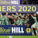 Celtic celebrate their historic quadruple treble as the 2019-20 season was formally concluded on the same weekend they went 16 points behind Rangers in the 2020-21 Premiership title race. (Photo by Ian MacNicol/Getty Images)