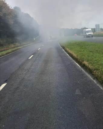 The bus caught fire on the road between Glenrothes and Kinglassie.