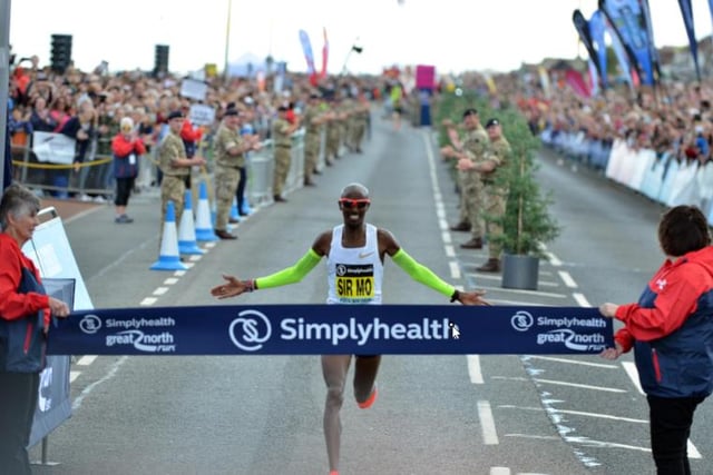 The legend that is Mo Farah, pictured at the finish of the 2018 Great North Run in South Shields. He was in season 20 of I'm A Celebrity.
