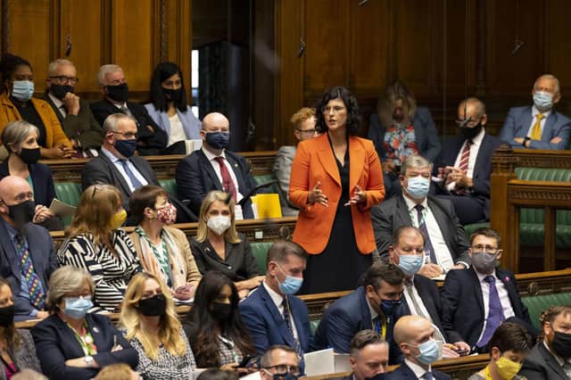 Most MPs on the Opposition benches wore face masks, unlike those on the Conservative side of the Commons' chamber (Picture: UK Parliament/Roger Harris/PA Wire)