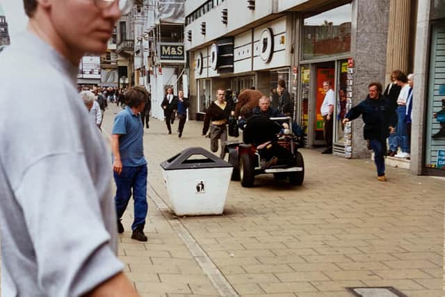 A quad bike was used to film the dramatic opening sequence of Trainspotting on Princes Street. Picture: Film Edinburgh