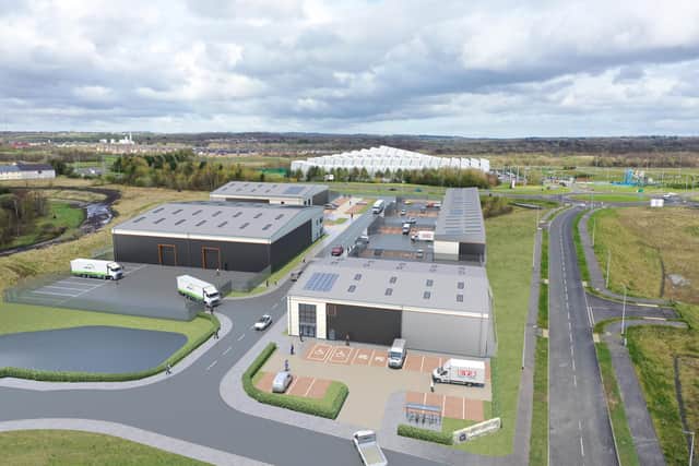 A CGI showing a view of the overall site at Ravenscraig Enterprise Park.
