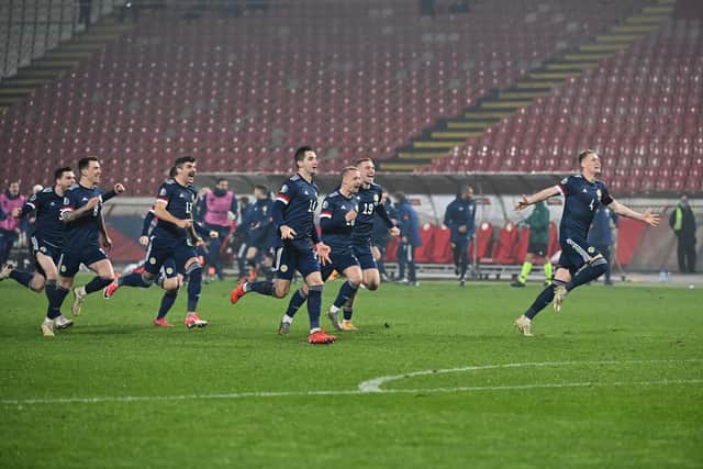 Scotland's players were jubilant after the win over Serbia.