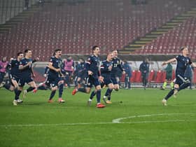 Scotland's players were jubilant after the win over Serbia.
