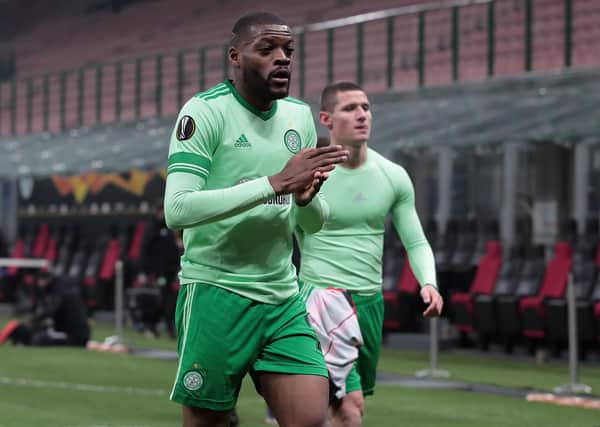 Olivier Ntcham of Celtic walks off after the UEFA Europa League Group H stage match between AC Milan and Celtic at San Siro Stadium on December 03, 2020 in Milan, Italy. Sporting stadiums around Italy remain under strict restrictions due to the Coronavirus Pandemic as Government social distancing laws prohibit fans inside venues resulting in games being played behind closed doors. (Photo by Emilio Andreoli/Getty Images)