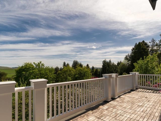 Balcony with lovely views of the Moorfoot Hills.