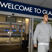 Celtic transfer target Adam Idah arrives at Glasgow Airport, on January 31, 2024, in Glasgow, Scotland.  (Photo by Craig Foy / SNS Group)
