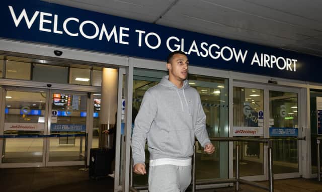 Celtic transfer target Adam Idah arrives at Glasgow Airport, on January 31, 2024, in Glasgow, Scotland.  (Photo by Craig Foy / SNS Group)